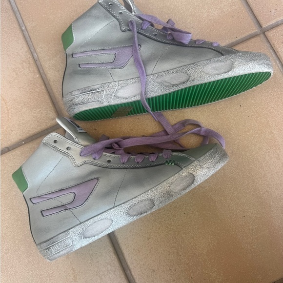 Diesel Women's Gray and Purple High-Top Sneakers - Picture 2 of 5